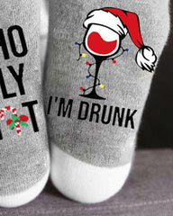 1Pair Christmas Wine Glass Letter Print Socks