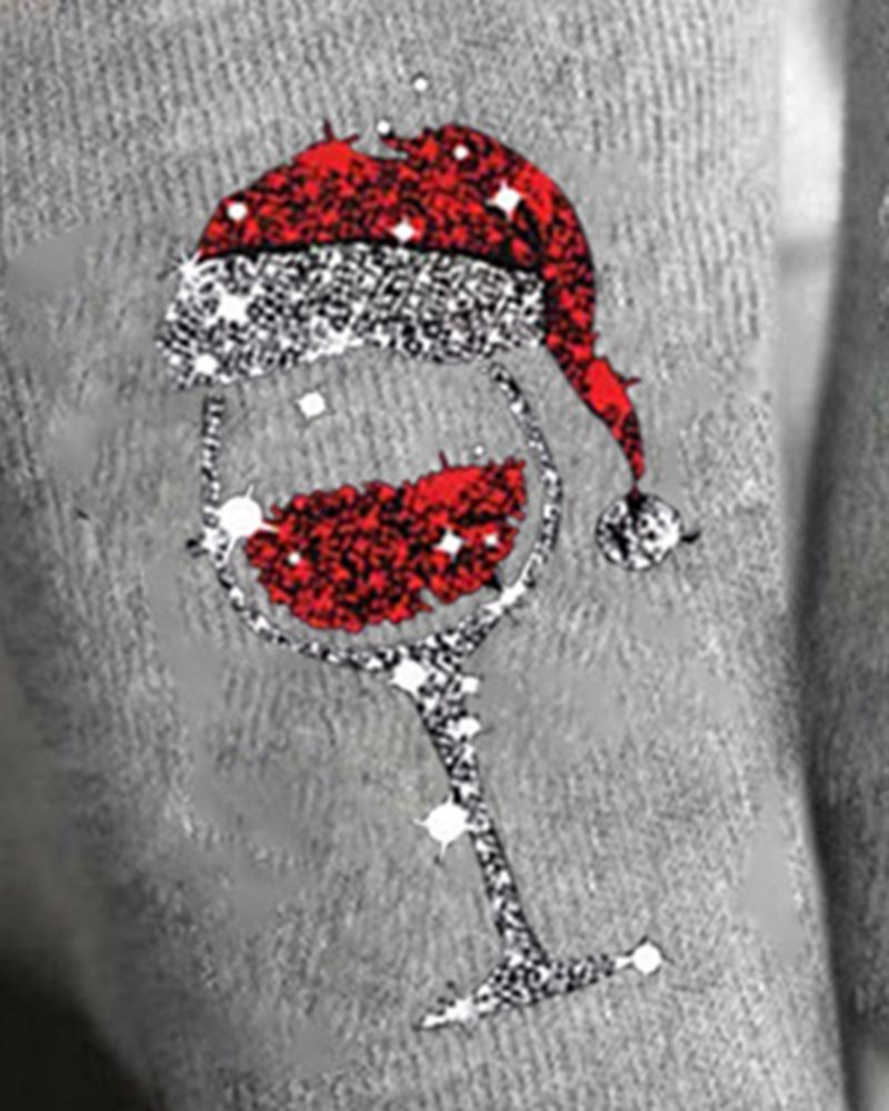 1Pair Christmas Wine Glass Print Colorblock Crew Socks