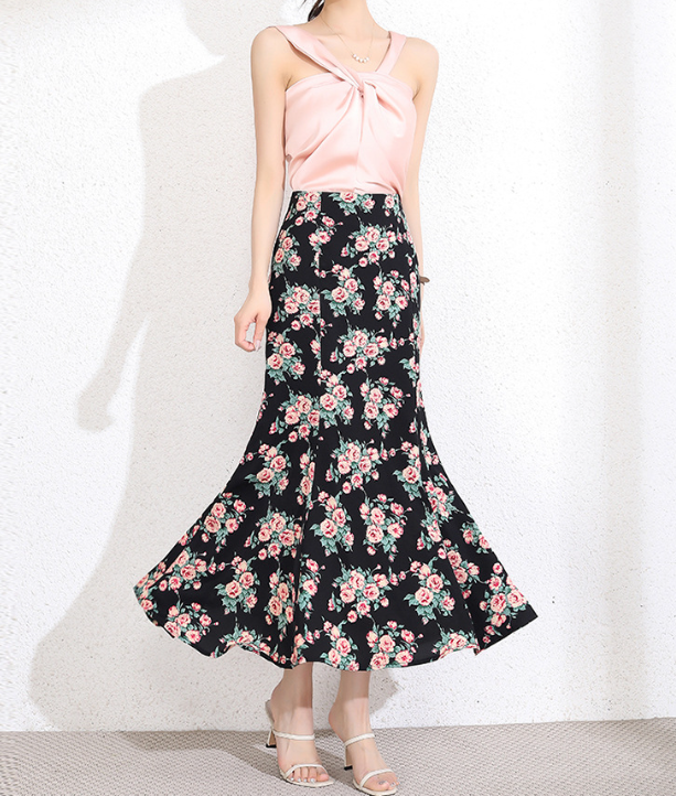 Jossy Floral Satin Midi Skirt