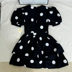 Printed Deep-V Polka-Dot A-Line Dress