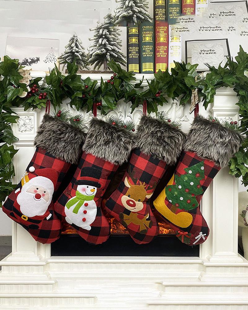 Christmas Pattern Fluffy Stocking Decor