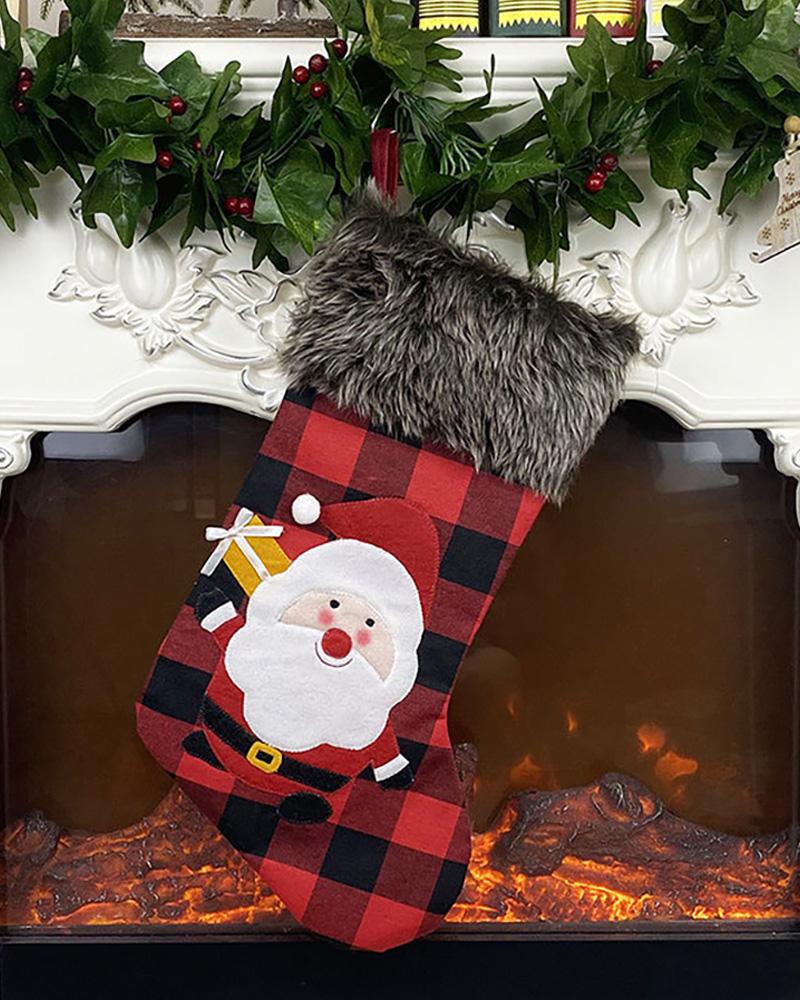 Christmas Pattern Fluffy Stocking Decor