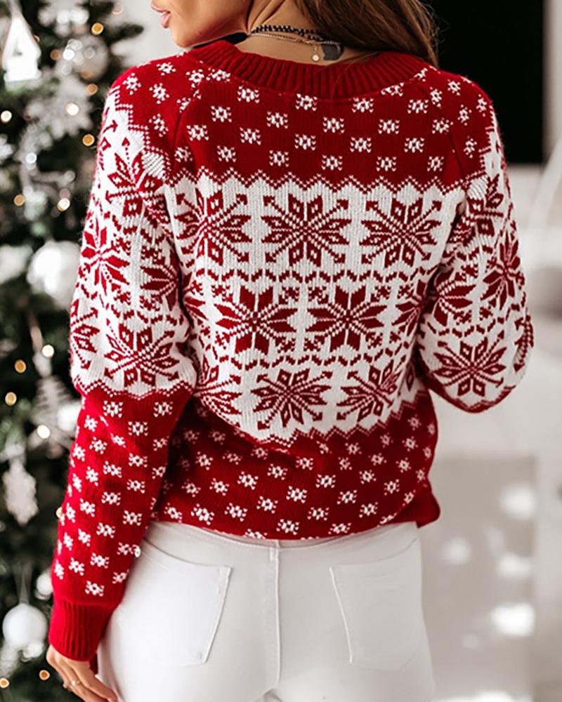 Christmas Snowflake Print Long Sleeve Ugly Sweater