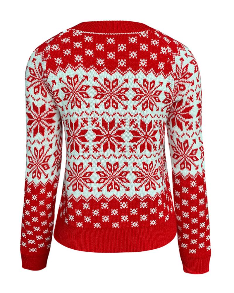 Christmas Snowflake Print Long Sleeve Ugly Sweater