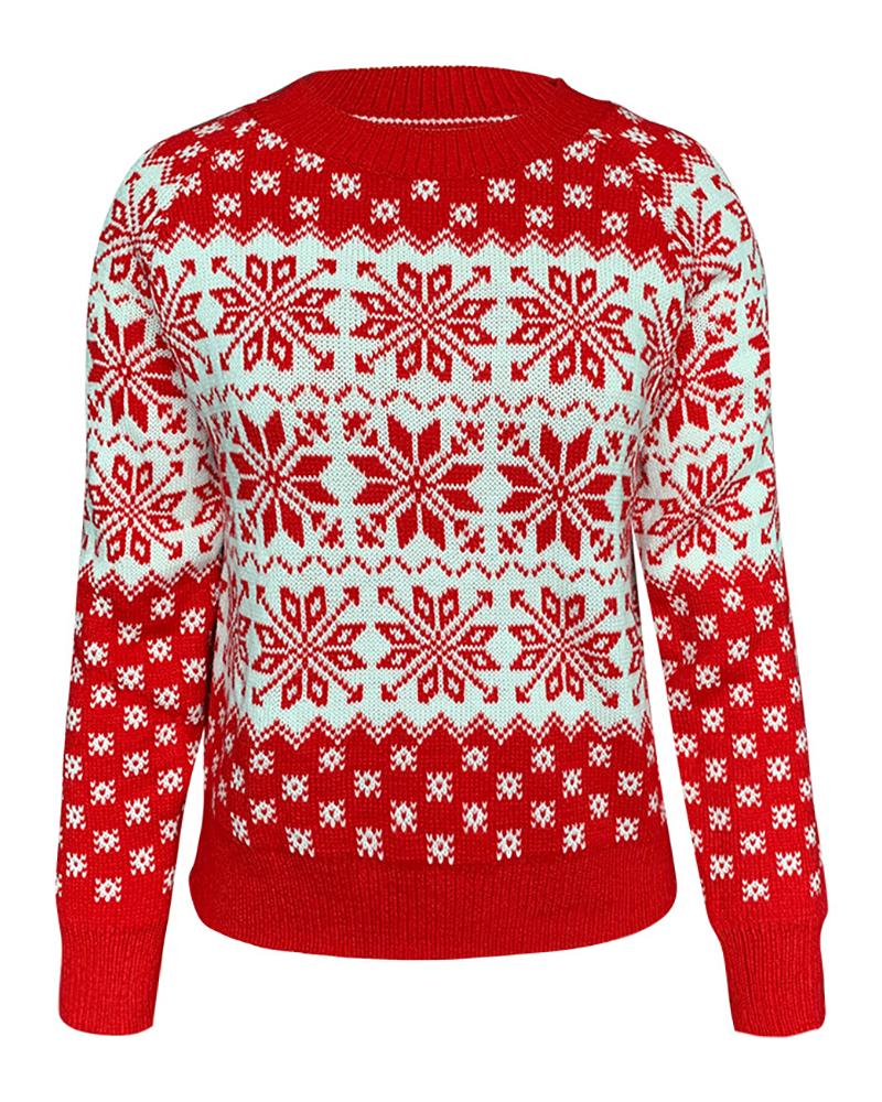 Hässlicher Pullover mit Weihnachts-Schneeflocken-Print und langen Ärmeln