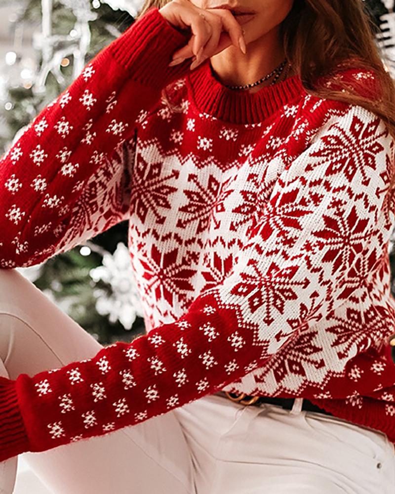 Christmas Snowflake Print Long Sleeve Ugly Sweater