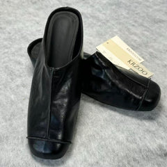 Leather-Covered Headless Half-Heeled Slippers