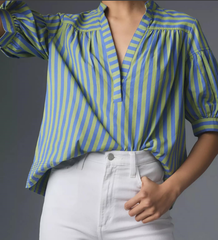 Franny Striped Peplum Wrap Blouse