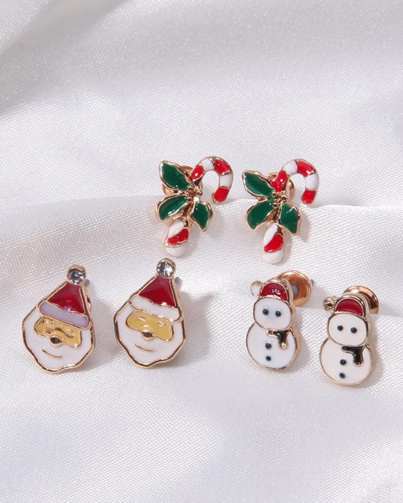 6Pairs Christmas Tree Santa Snowman Candy Cane Gloves Drop Hoop Earrings Set