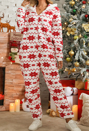 Snowflake Fair Isle Print Notch Neck Sleep Onesie