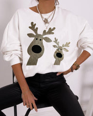 Weihnachts-Cartoon-Elch-Metallic-Langarm-Sweatshirt