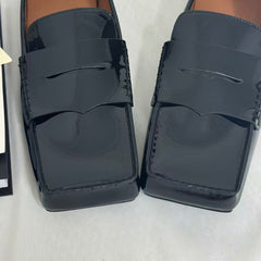 Slip-On Square-Toed Leather Shoes