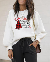 Christmas Long Sleeve Casual Letter Tree Print Sweatshirt