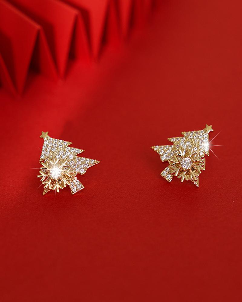 1Pair Rhinestone Christmas Tree Shaped Earrings