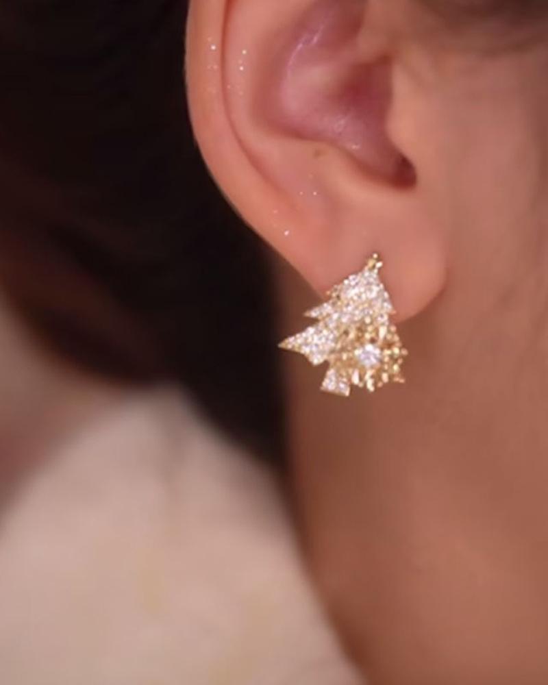 1 par de pendientes con forma de árbol de Navidad y diamantes de imitación