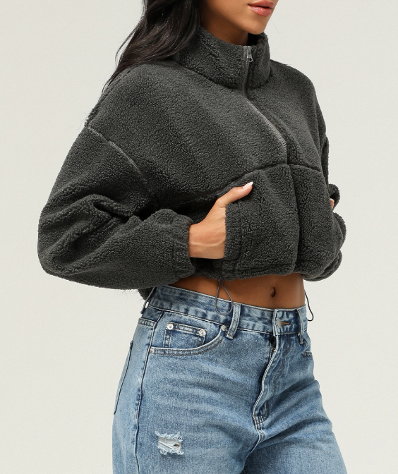 Comfy Cute Pocketed Sherpa Pullover - Flame