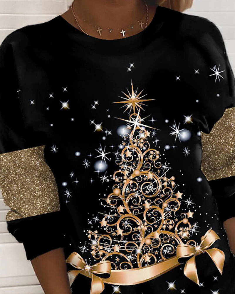 Langärmliges Sweatshirt mit Weihnachtsbaum-Print