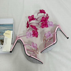Square-Toe Crystal High Heels With Block Heels