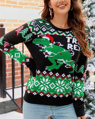 Christmas Geometric Dinosaur Letter Pattern Sweater