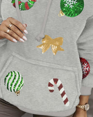 Christmas Sequin Graphic Pattern Hooded Sweatshirt