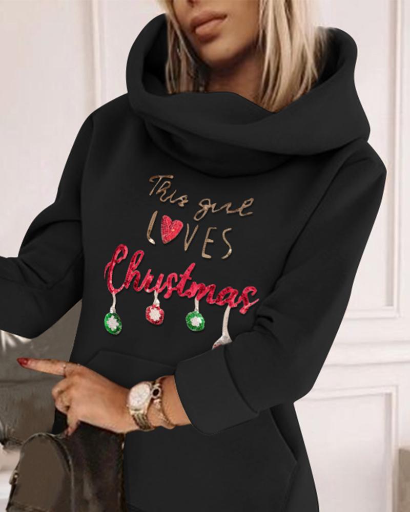 Vestido estilo sudadera con estampado navideño de lentejuelas en contraste