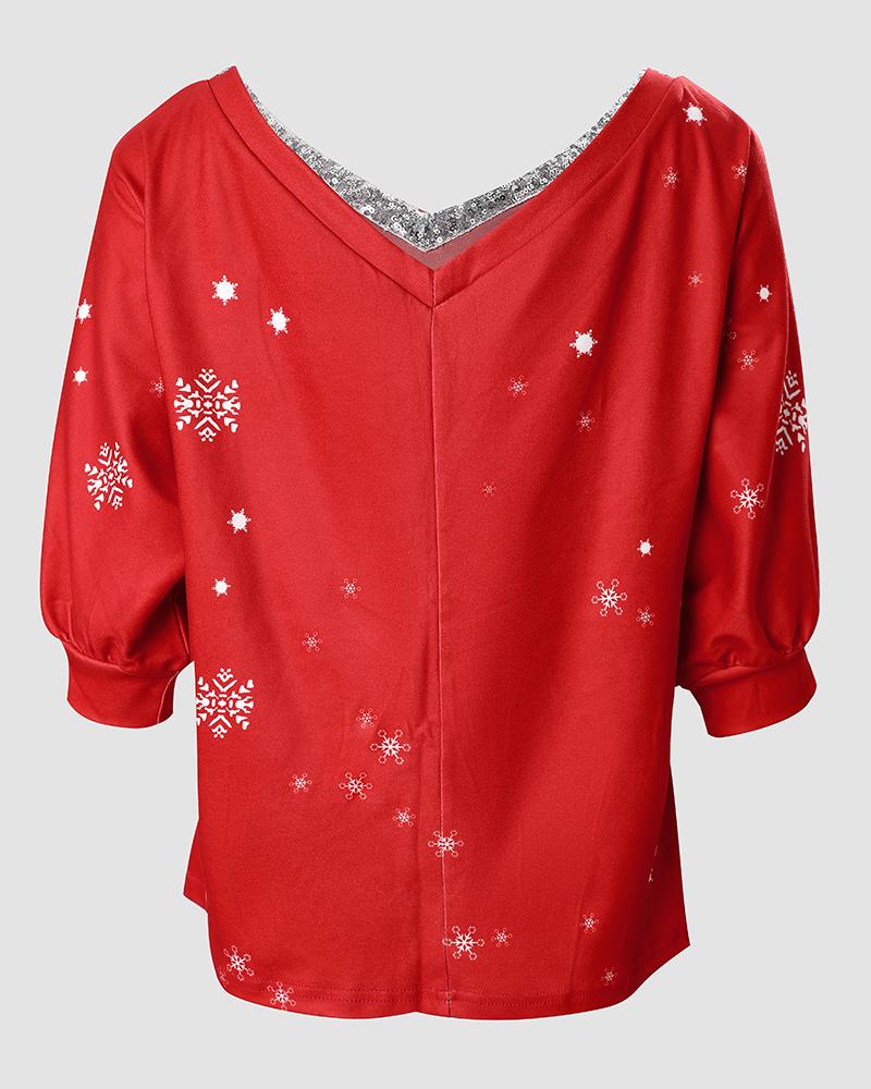 Christmas Snowflake Elk Print Top