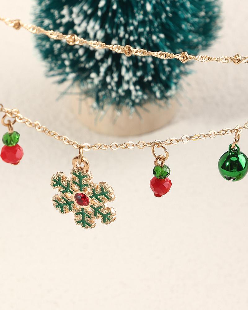 1pc Christmas Jingle Bell Snowflake Layered Necklace