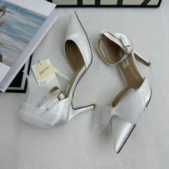 Asymmetric Bow-Detail Low-Vamp Stiletto Heels