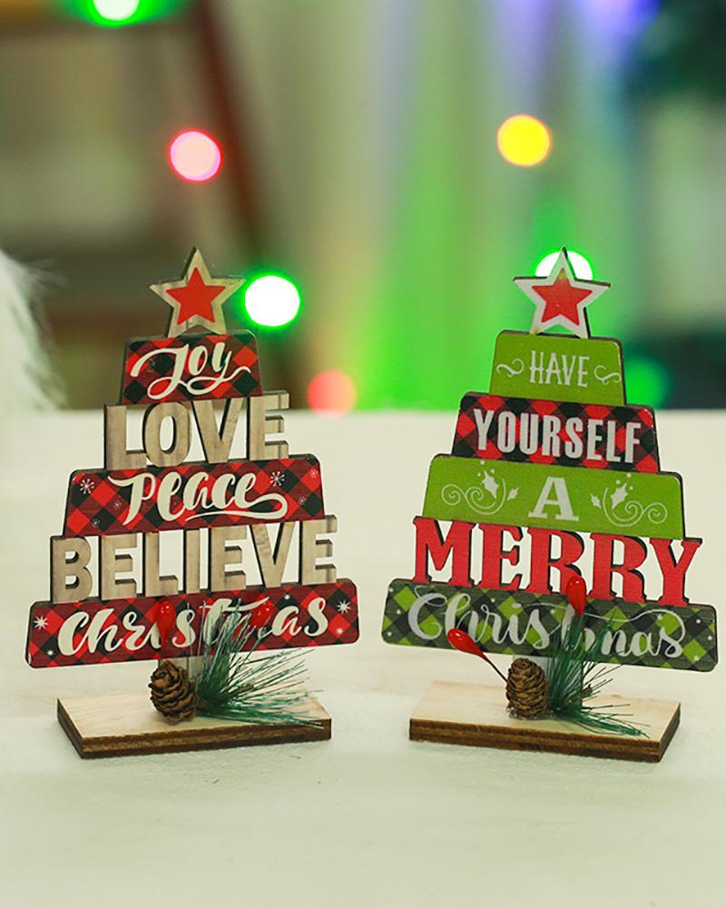 Christmas Wood Tree Letter Ornament Wooden Cutout Word Tabletop Decor