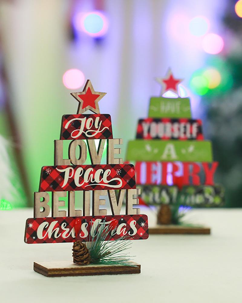 Christmas Wood Tree Letter Ornament Wooden Cutout Word Tabletop Decor