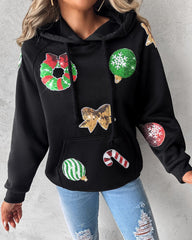 Sudadera con capucha y estampado gráfico de lentejuelas navideñas