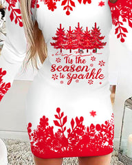 Christmas Tis The Season To Sparkle Graphic Print Bodycon Dress