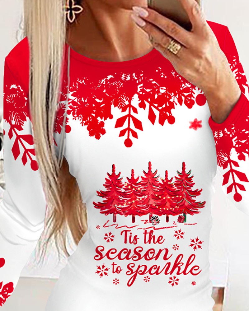 Christmas Tis The Season To Sparkle Graphic Print Bodycon Dress