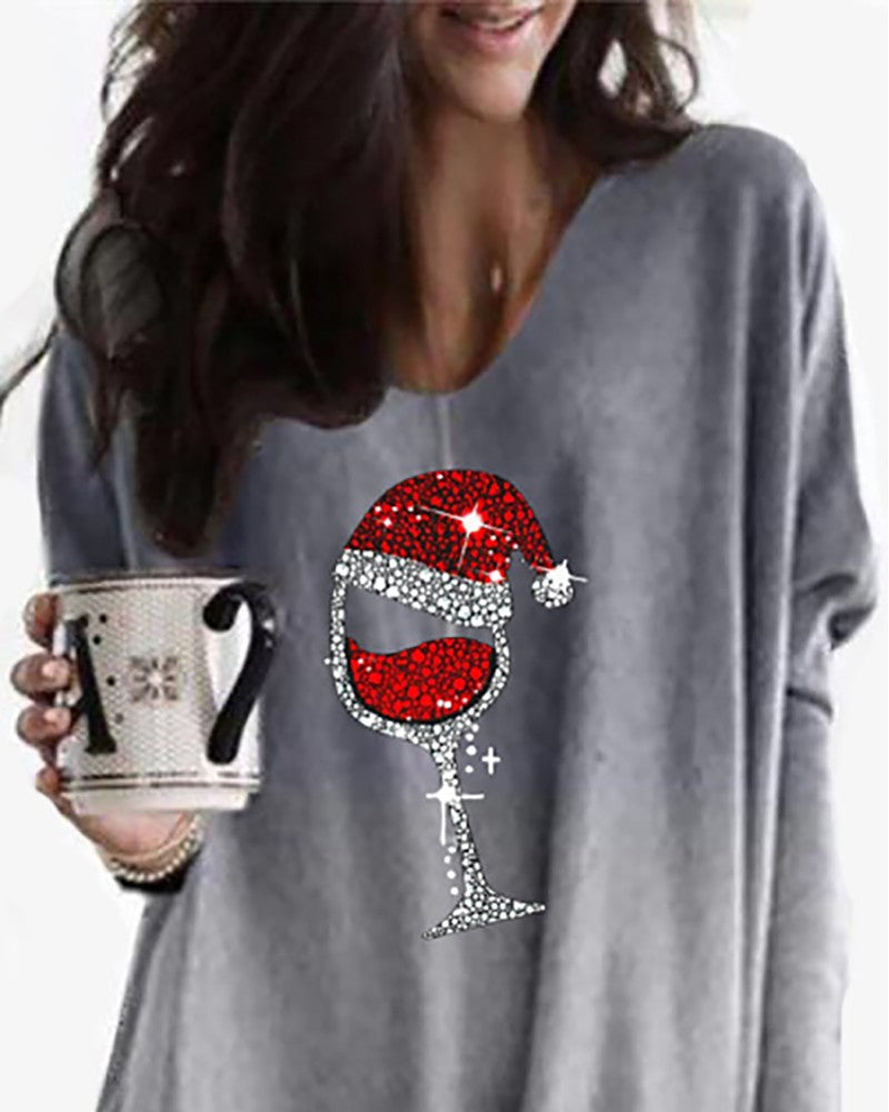 Gigot Sleeve Wine Glasses Print Ombre Top