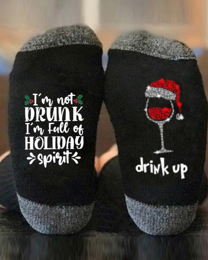 1Pair Christmas Wine Glass Letter Print Socks