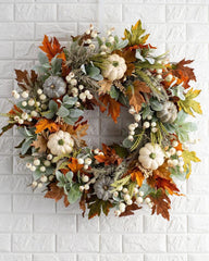 1pc Christmas Wreath Autumn Thanksgiving Wreath With Pumpkin Maple Leaf Front Door Stairway Window Indoor Outdoor Decoration