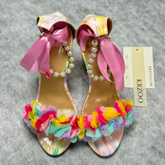 Wire Pearl Chain Hollow High Heel