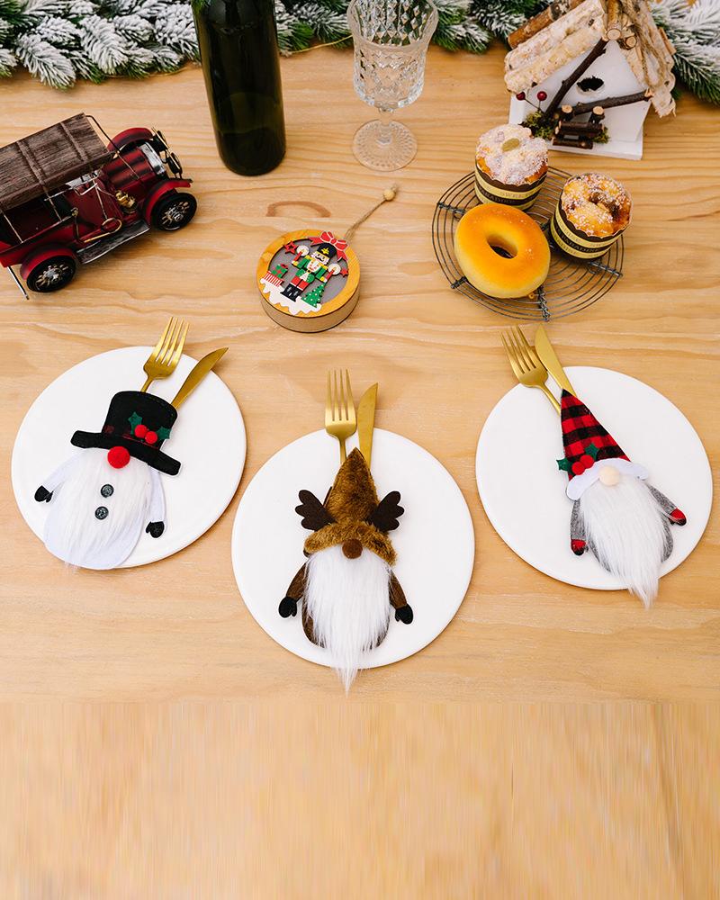 3pcs Christmas Decorations Gnome Snowman Elk Santa Silverware Holders Party Supplies Set