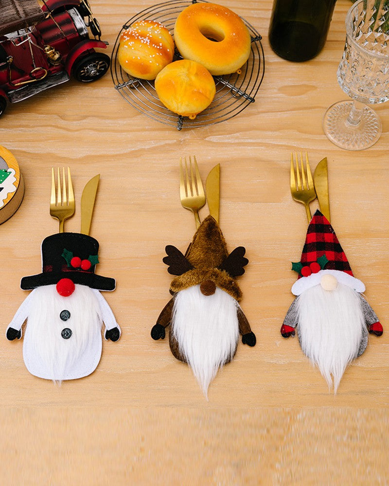 3pcs Christmas Decorations Gnome Snowman Elk Santa Silverware Holders Party Supplies Set