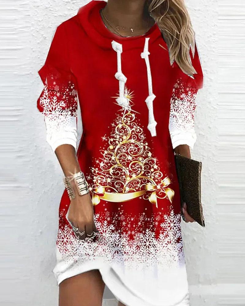 Vestido de manga larga con estampado de copos de nieve y árbol de Navidad