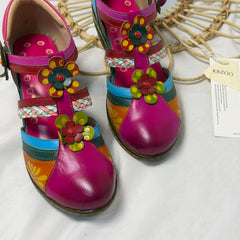 Floral Color-Block Wedge Heels