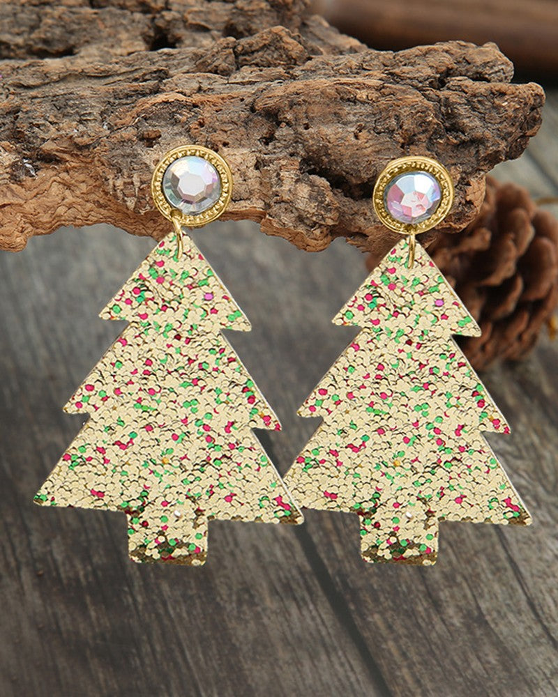 1Pair Christmas Tree Shaped Rhinestone Sequin Drop Earrings