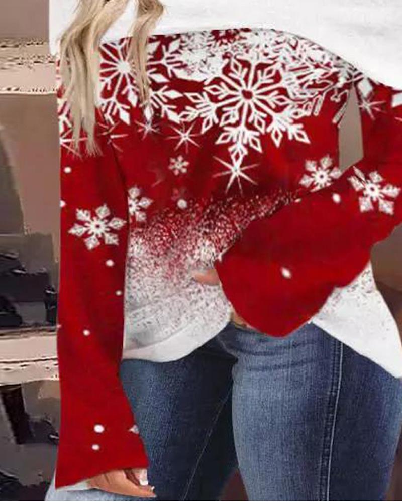 Christmas Snowflake Print Off Shoulder Top