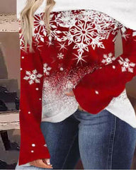 Christmas Snowflake Print Off Shoulder Top