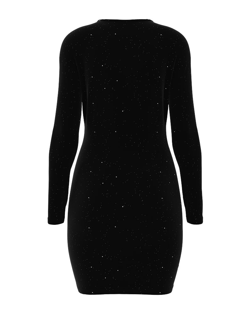 Christmas Wine Glass Print Glitter Bodycon Dress