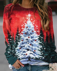 Christmas Tree Print Long Sleeve Sweatshirt