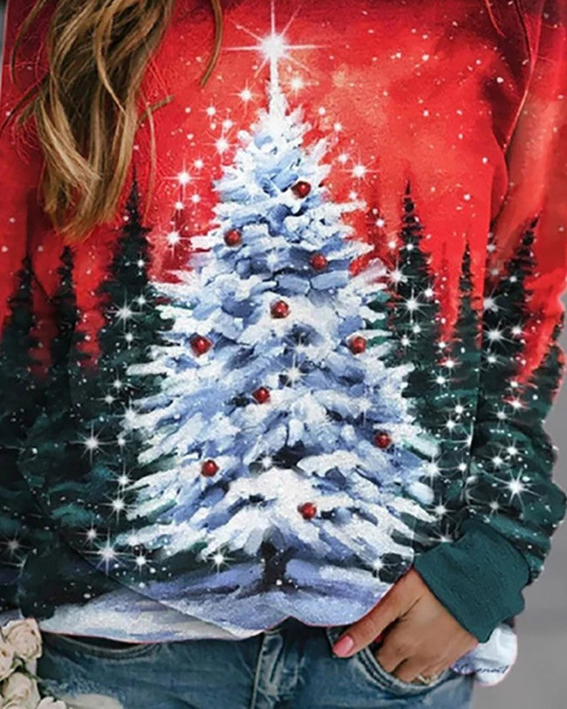 Sudadera de manga larga con estampado de árbol de Navidad