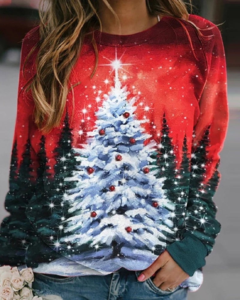 Sudadera de manga larga con estampado de árbol de Navidad