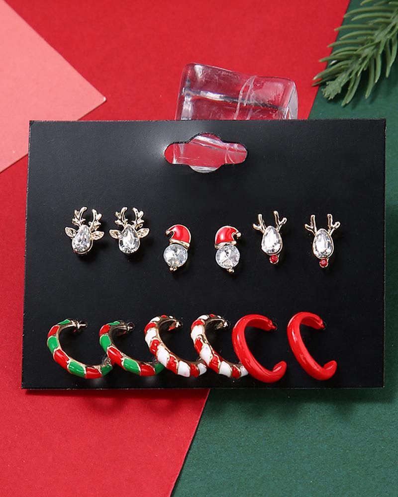 6Pairs Christmas Elk Shaped Earrings Set