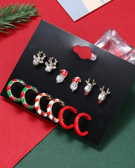 6Pairs Christmas Elk Shaped Earrings Set